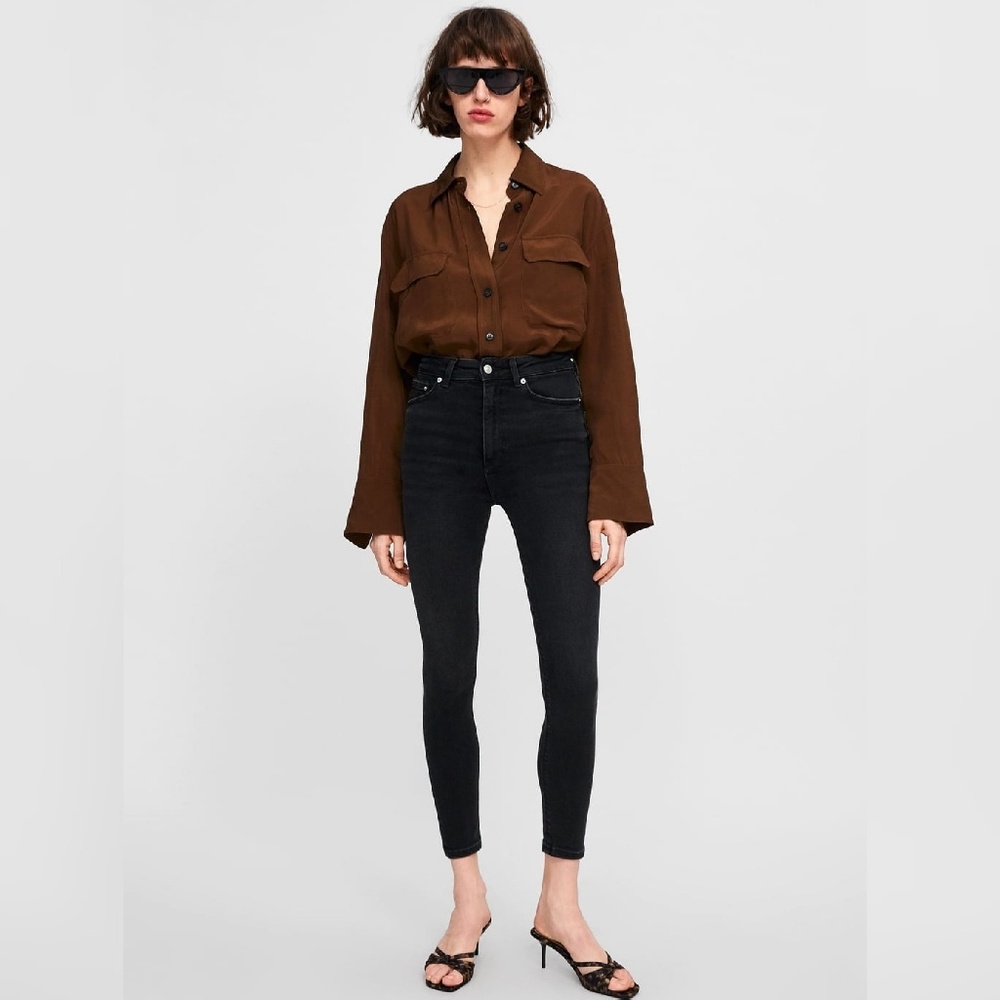 zara premium denim black high jeans